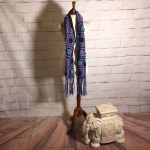 American Eagle Outfitters Hand Knit Floral Scarf in Blue and Purple